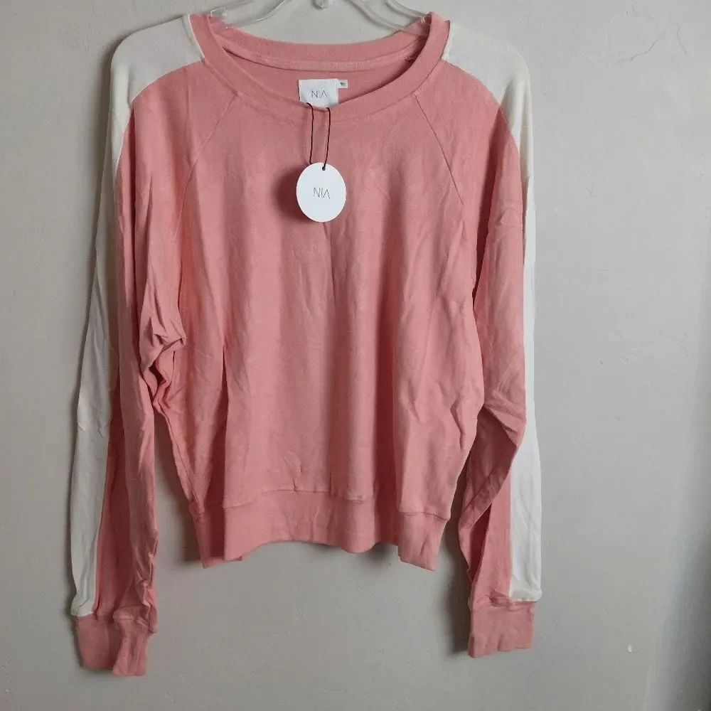NIA Peachy And Cream Velour Long Sleeve Top Medium NWT